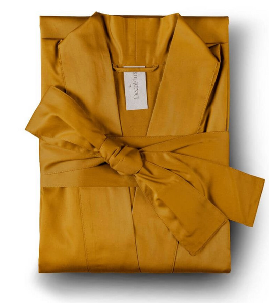 Satin kimono bathrobe solid antique gold